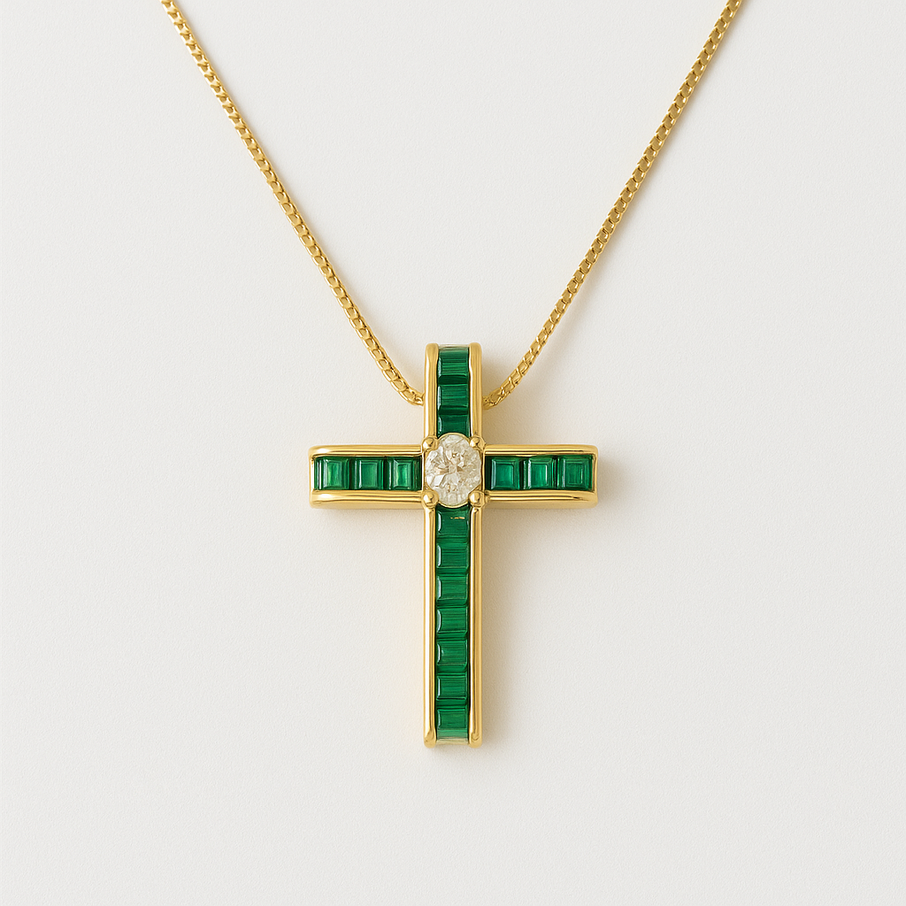 Emerald Cross Necklace